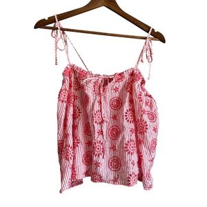 Aerie Red White Stripe Embroidered Tie Strap Camisole Top S